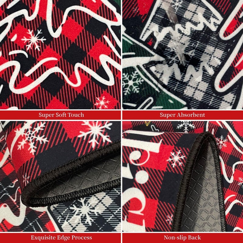 UYDOXCU Merry Christmas Kitchen Rugs and Mats Set of 2, Buffalo Plaid Winter Xmas Holiday Home Kitchen Decor Floor Mats, Washable Non-Slip Sink Carpet (Christmas 1, 17"x47"+17"x30") - Image 5
